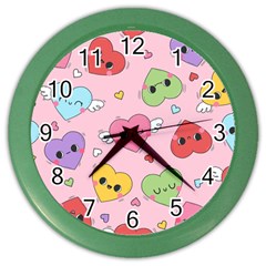 Kawaii Hearts Pattern Color Wall Clock