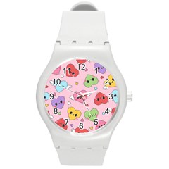 Kawaii Hearts Pattern Round Plastic Sport Watch (m) by lisamaisak