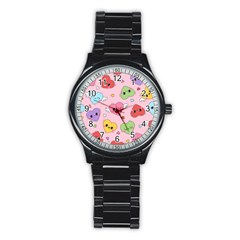 Kawaii Hearts Pattern Stainless Steel Round Watch by lisamaisak