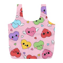 Kawaii Hearts Pattern Full Print Recycle Bag (l) by lisamaisak