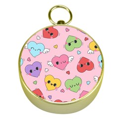 Kawaii Hearts Pattern Gold Compasses