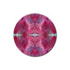 Red On Pink Arabesque Rubber Coaster (round) by kaleidomarblingart