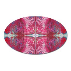 Red On Pink Arabesque Oval Magnet by kaleidomarblingart