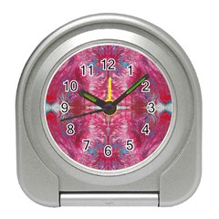 Red On Pink Arabesque Travel Alarm Clock by kaleidomarblingart