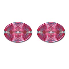 Red On Pink Arabesque Cufflinks (oval) by kaleidomarblingart