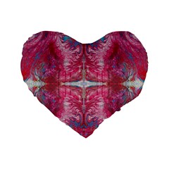 Red On Pink Arabesque Standard 16  Premium Heart Shape Cushions by kaleidomarblingart