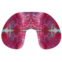 Red On Pink Arabesque Travel Neck Pillow by kaleidomarblingart