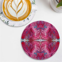 Red On Pink Arabesque Uv Print Round Tile Coaster by kaleidomarblingart