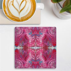 Red On Pink Arabesque Uv Print Square Tile Coaster  by kaleidomarblingart