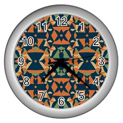 Abstract Pattern Geometric Backgrounds   Wall Clock (silver) by Eskimos