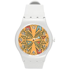 Abstract Pattern Geometric Backgrounds   Round Plastic Sport Watch (m) by Eskimos