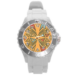 Abstract Pattern Geometric Backgrounds   Round Plastic Sport Watch (l) by Eskimos