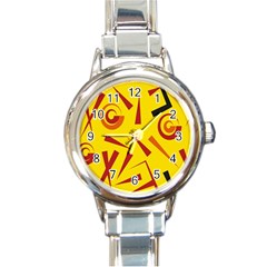 Abstract Pattern Geometric Backgrounds   Round Italian Charm Watch by Eskimos