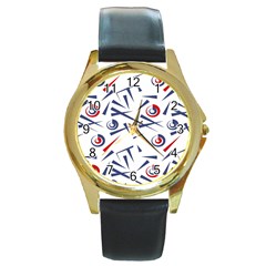 Abstract Pattern Geometric Backgrounds   Round Gold Metal Watch by Eskimos