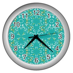 Abstract Pattern Geometric Backgrounds   Wall Clock (silver) by Eskimos