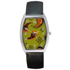 Floral Pattern Paisley Style Paisley Print  Doodle Background Barrel Style Metal Watch by Eskimos