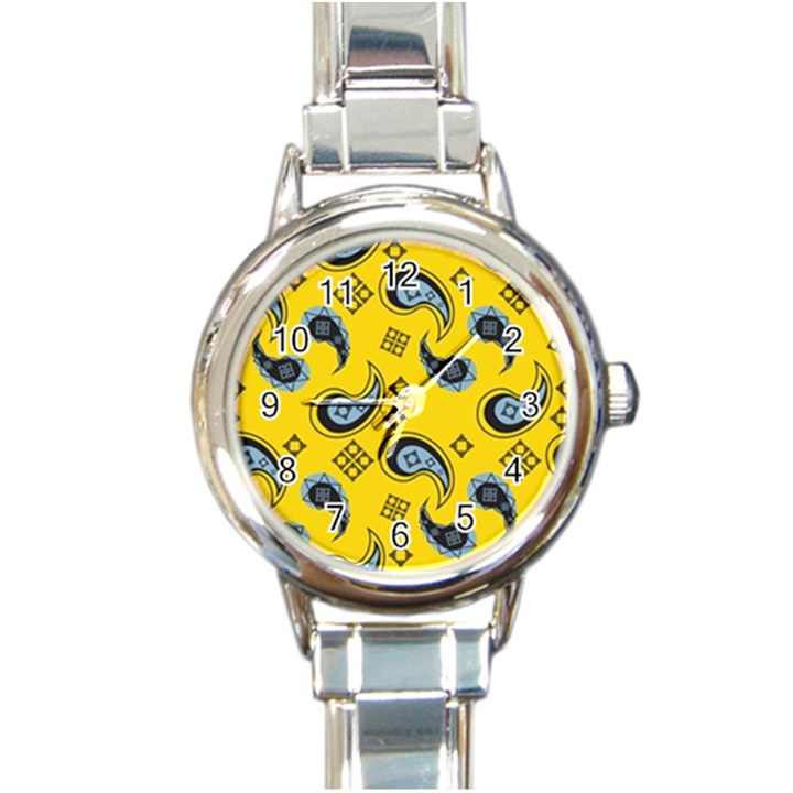 Floral pattern paisley style Paisley print  Doodle background Round Italian Charm Watch