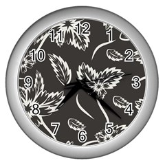 Folk Flowers Print Floral Pattern Ethnic Art Wall Clock (silver) by Eskimos