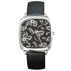 Folk Flowers Print Floral Pattern Ethnic Art Square Metal Watch by Eskimos