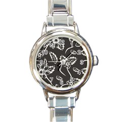 Folk Flowers Print Floral Pattern Ethnic Art Round Italian Charm Watch by Eskimos