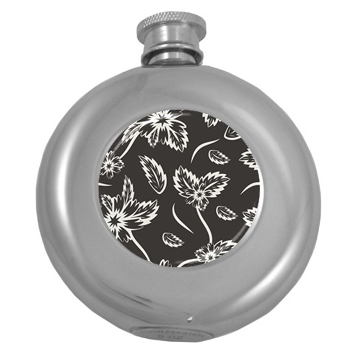 Folk flowers print Floral pattern Ethnic art Round Hip Flask (5 oz)