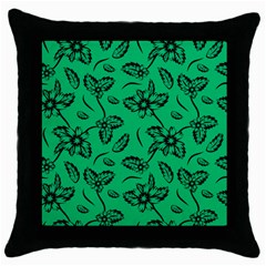 Folk Flowers Print Floral Pattern Ethnic Art Throw Pillow Case (black) by Eskimos