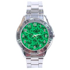 Folk Flowers Print Floral Pattern Ethnic Art Stainless Steel Analogue Watch by Eskimos