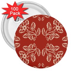 Floral Folk Damask Pattern Fantasy Flowers Floral Geometric Fantasy 3  Buttons (100 Pack)  by Eskimos