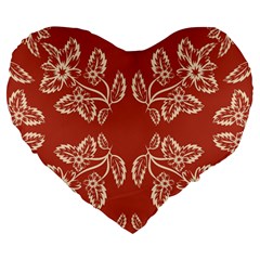 Floral Folk Damask Pattern Fantasy Flowers Floral Geometric Fantasy Large 19  Premium Heart Shape Cushions by Eskimos