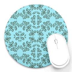 Floral Folk Damask Pattern Fantasy Flowers Floral Geometric Fantasy Round Mousepads by Eskimos