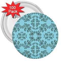 Floral Folk Damask Pattern Fantasy Flowers Floral Geometric Fantasy 3  Buttons (100 Pack)  by Eskimos