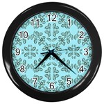 Floral folk damask pattern Fantasy flowers Floral geometric fantasy Wall Clock (Black) Front