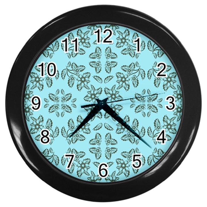 Floral folk damask pattern Fantasy flowers Floral geometric fantasy Wall Clock (Black)