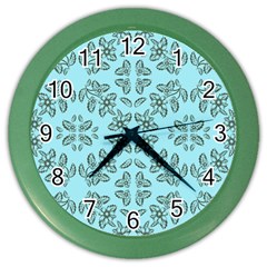 Floral Folk Damask Pattern Fantasy Flowers Floral Geometric Fantasy Color Wall Clock