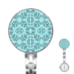 Floral Folk Damask Pattern Fantasy Flowers Floral Geometric Fantasy Stainless Steel Nurses Watch by Eskimos