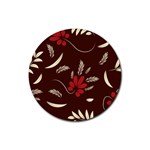 SFolk flowers print Floral pattern Ethnic art Rubber Round Coaster (4 pack) Front