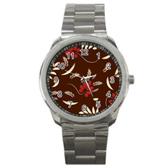 Sfolk Flowers Print Floral Pattern Ethnic Art Sport Metal Watch by Eskimos