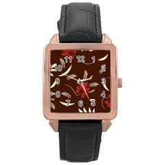 Sfolk Flowers Print Floral Pattern Ethnic Art Rose Gold Leather Watch  by Eskimos