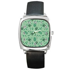 Folk Flowers Print Floral Pattern Ethnic Art Square Metal Watch by Eskimos