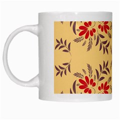 Floral Folk Damask Pattern Fantasy Flowers Floral Geometric Fantasy White Mugs by Eskimos