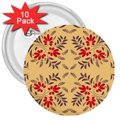 Floral Folk Damask Pattern Fantasy Flowers Floral Geometric Fantasy 3  Buttons (10 Pack)  by Eskimos