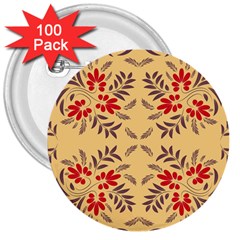 Floral Folk Damask Pattern Fantasy Flowers Floral Geometric Fantasy 3  Buttons (100 Pack)  by Eskimos