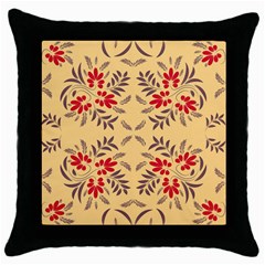 Floral Folk Damask Pattern Fantasy Flowers Floral Geometric Fantasy Throw Pillow Case (black) by Eskimos