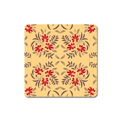 Floral Folk Damask Pattern Fantasy Flowers Floral Geometric Fantasy Square Magnet by Eskimos