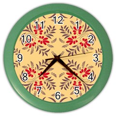 Floral Folk Damask Pattern Fantasy Flowers Floral Geometric Fantasy Color Wall Clock by Eskimos