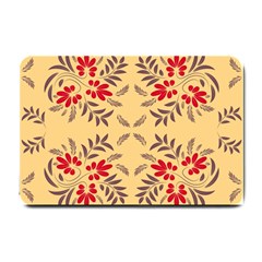 Floral Folk Damask Pattern Fantasy Flowers Floral Geometric Fantasy Small Doormat  by Eskimos