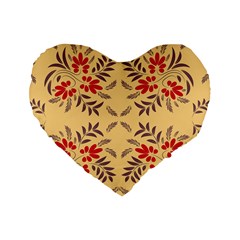 Floral Folk Damask Pattern Fantasy Flowers Floral Geometric Fantasy Standard 16  Premium Heart Shape Cushions by Eskimos