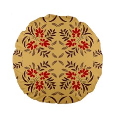 Floral Folk Damask Pattern Fantasy Flowers Floral Geometric Fantasy Standard 15  Premium Flano Round Cushions by Eskimos