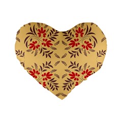 Floral Folk Damask Pattern Fantasy Flowers Floral Geometric Fantasy Standard 16  Premium Flano Heart Shape Cushions by Eskimos