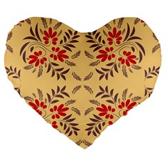 Floral Folk Damask Pattern Fantasy Flowers Floral Geometric Fantasy Large 19  Premium Flano Heart Shape Cushions by Eskimos